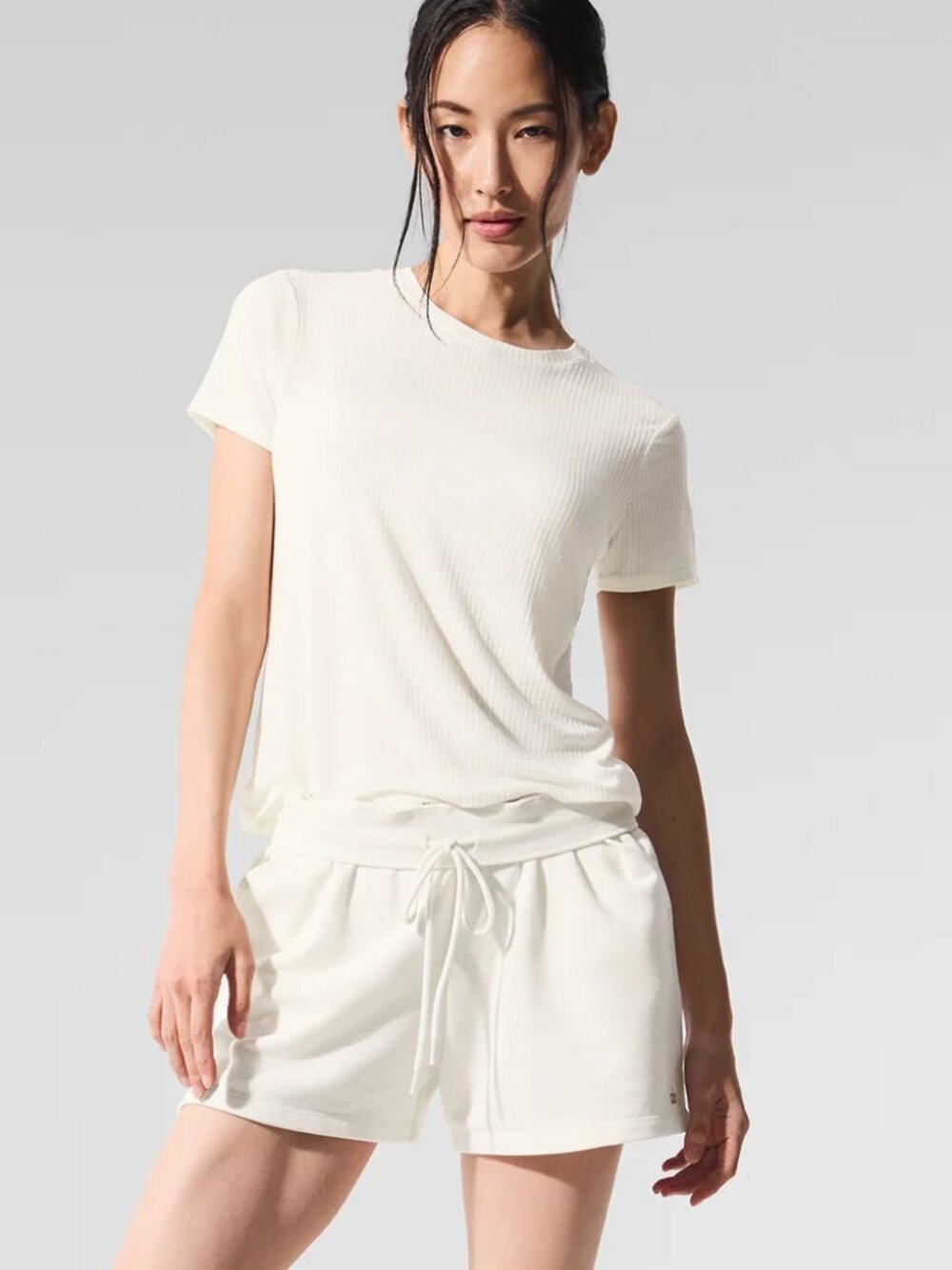 Alo Ribbed Sea Coast Tee Ivory XS